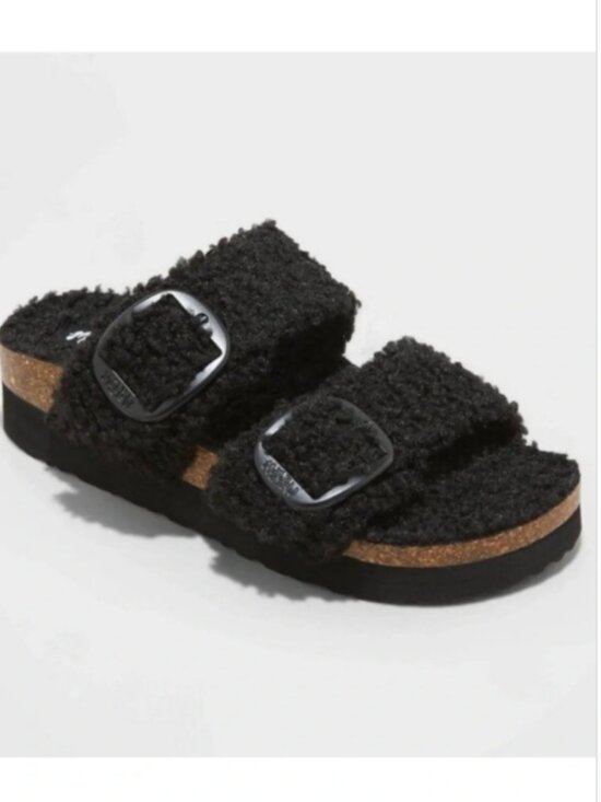 Mad Love Shoes - Mad Love Selema Black Boucle Lined Footbed Sandals 9